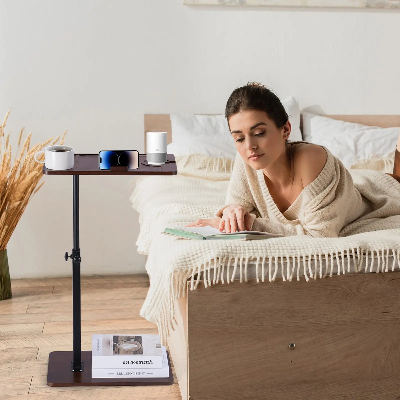 Sofa Side Table Height Adjustable 360 Degree Rotating Bracket Multifunctional Bathtub Tray Table for Home Living Room Bedside