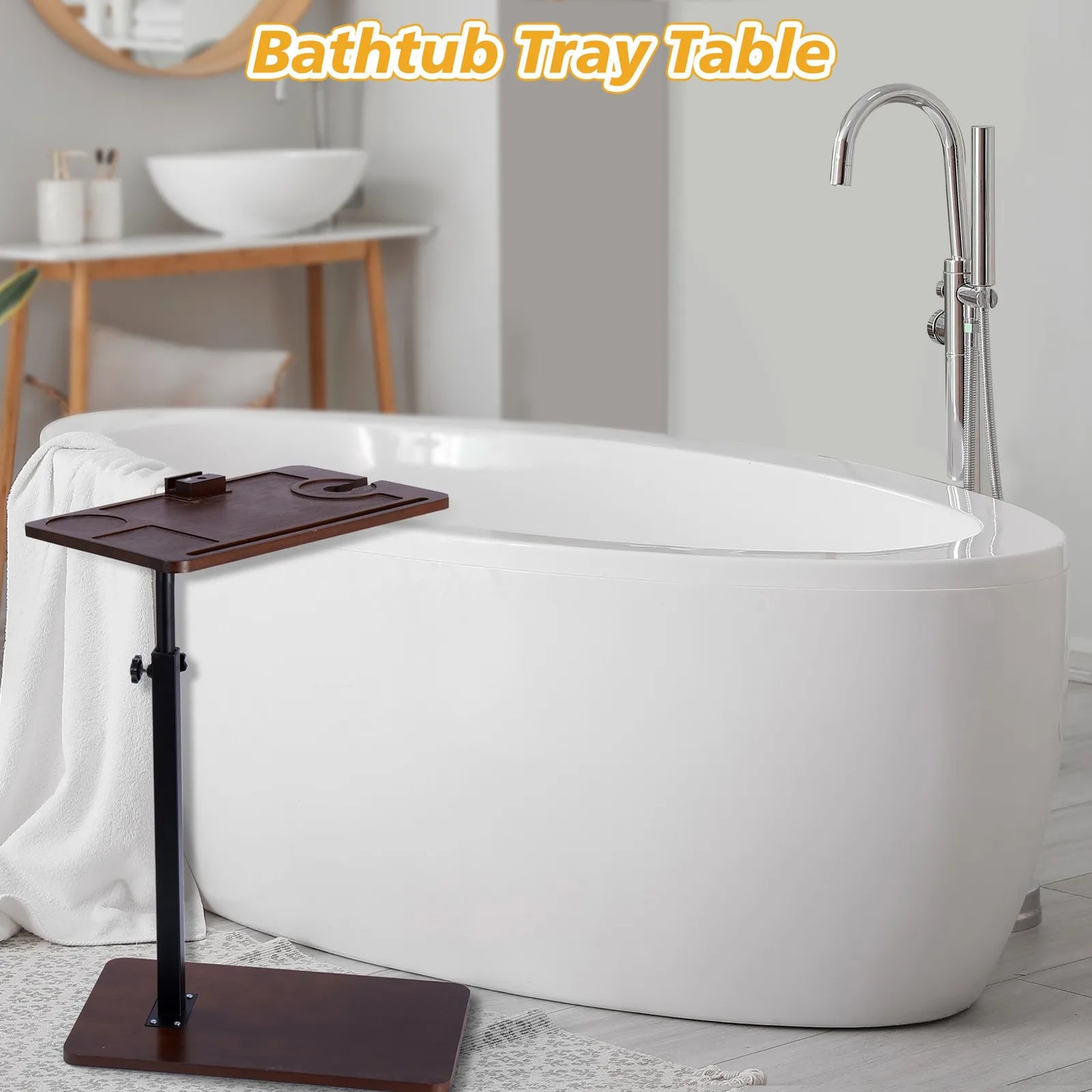 Sofa Side Table Height Adjustable 360 Degree Rotating Bracket Multifunctional Bathtub Tray Table for Home Living Room Bedside