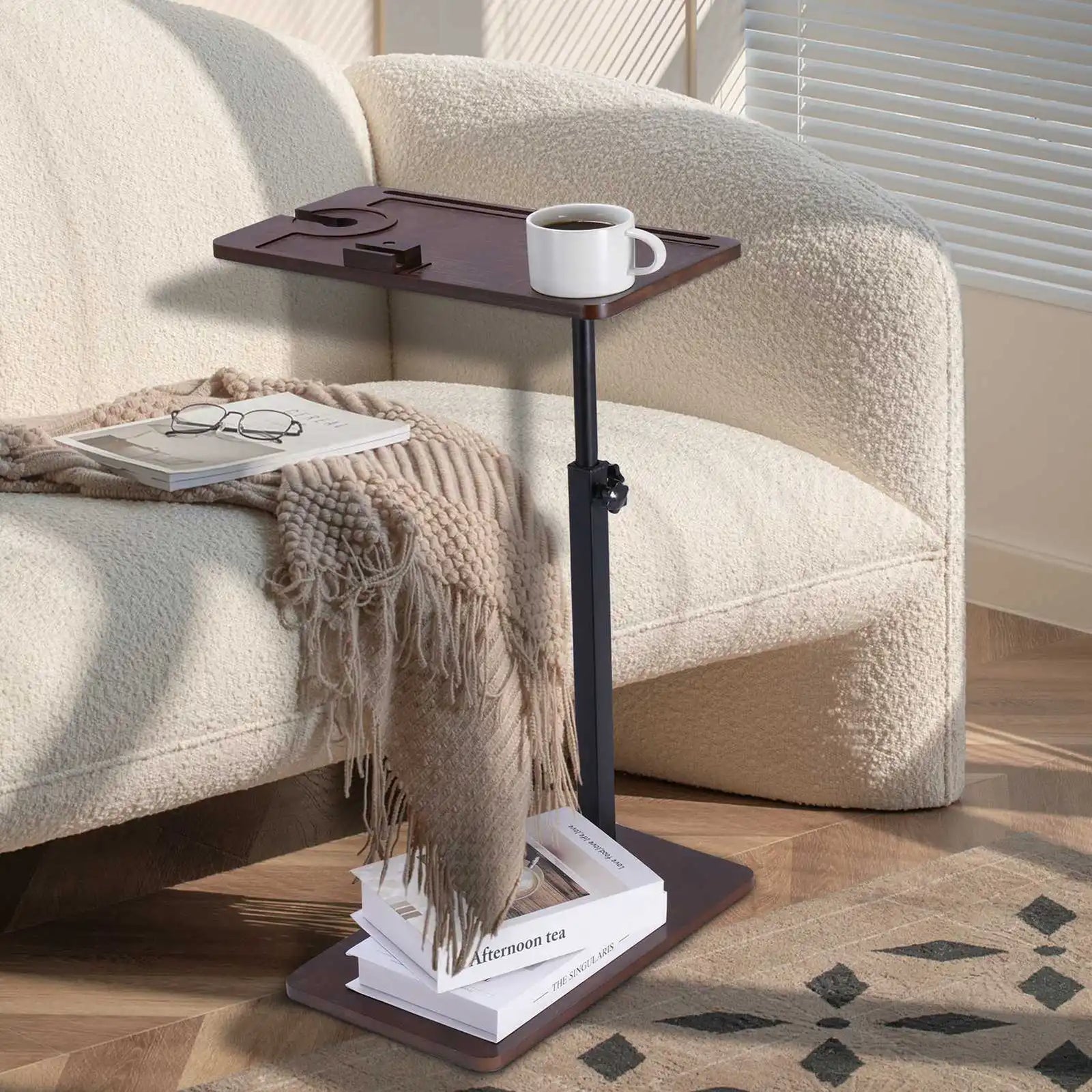 Sofa Side Table Height Adjustable 360 Degree Rotating Bracket Multifunctional Bathtub Tray Table for Home Living Room Bedside